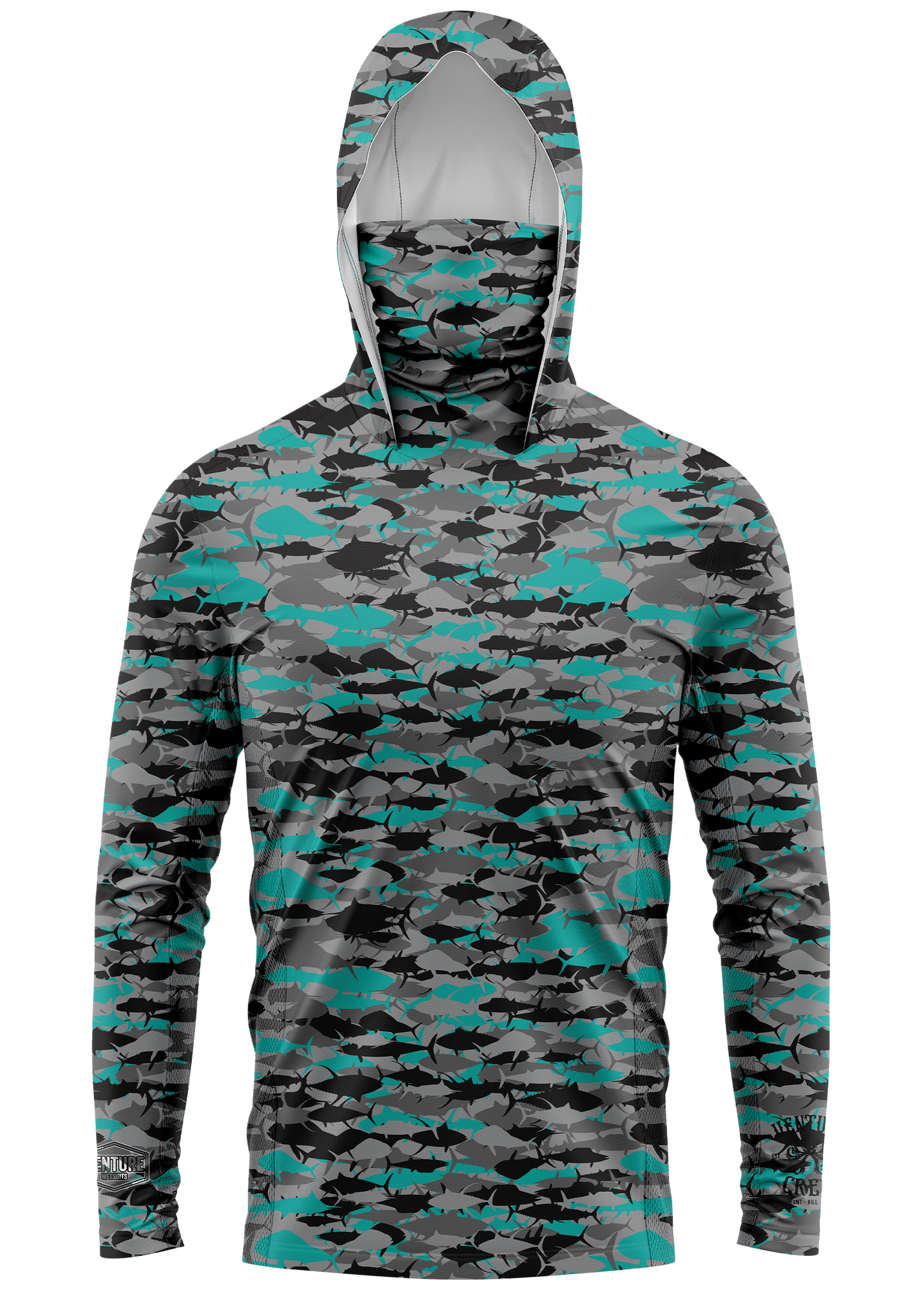 Pelagic Teal Camo Face Buff Dri Fit Hoodie (Adult/Youth)