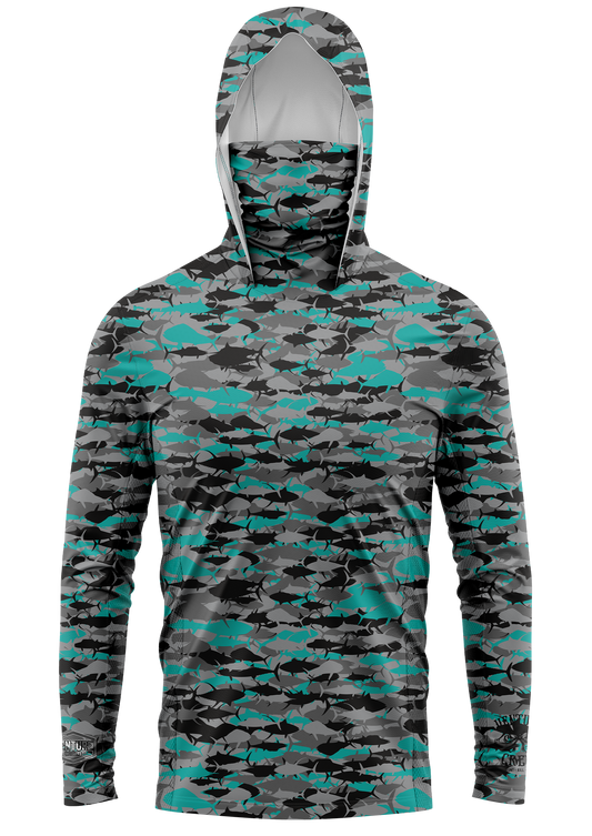 Pelagic Teal Camo Face Buff Dri Fit Hoodie (Adult/Youth)
