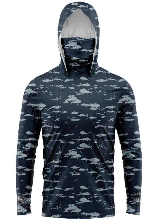 Pelagic Navy Camo Face Buff Dri Fit Hoodie (Adult/Youth)