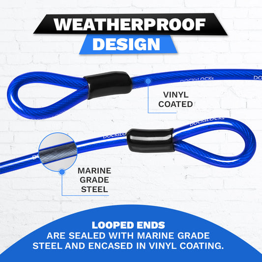DocksLocks® Anti-Theft Weatherproof Straight Security Cable with Looped Ends (5', 10', 15', 20' or 25') | SendIt Sailing