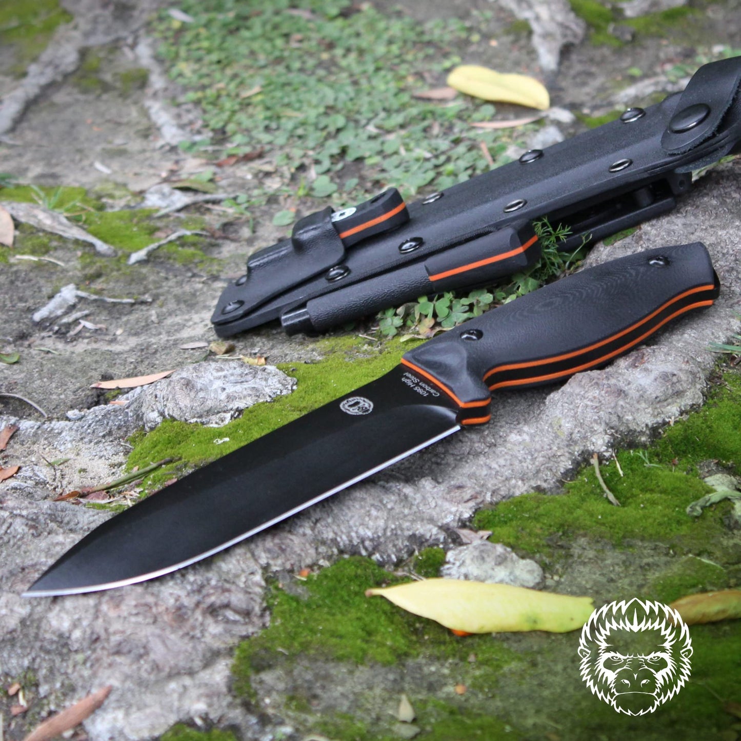 "The Fireline" Bushcraft Survival Knife with 1095 High Carbon Blade Giftset (Black and Orange)