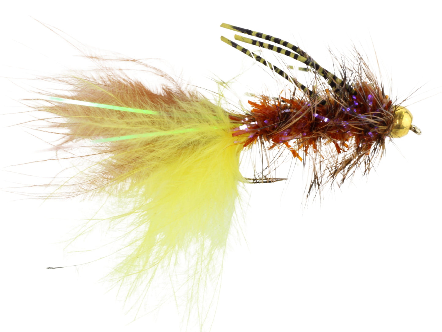 Wild Water Fly Fishing Bead Head Yellow and Brown Rubber Leg Wooly Bugger, size 10 (Qty 6) | SendIt Sailing