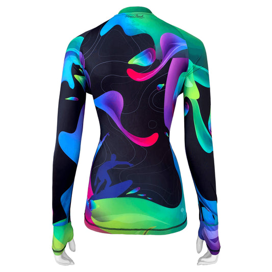 Long Sleeve Rash Guard for Women UPF 50+ | Rainbow Black