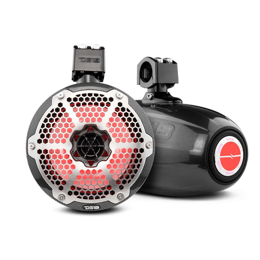 NXL 8" Neodymium Marine and Powersports Towers with Built-in Passive Radiator, 1" Driver and LED RGB Lights 180 Watts Rms