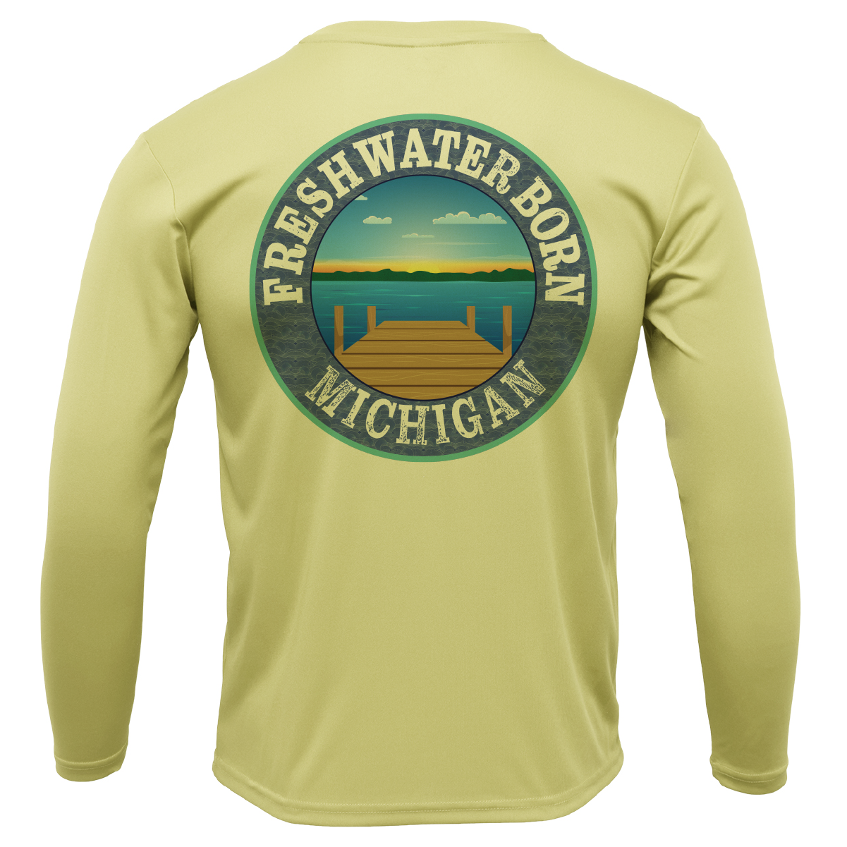 Michigan Freshwater Born Linear Logo Men's Long Sleeve UPF 50+ Dry-Fit Shirt
