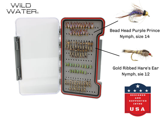 Nymph Fly Assortment, 72 Flies | Low Profile Fly Box | Wild Water Fly Fishing