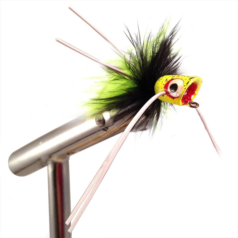 Wild Water Fly Fishing Black and Chartreuse Concave Face Mini Panfish Popper, Size 10, Qty 4 | SendIt Sailing