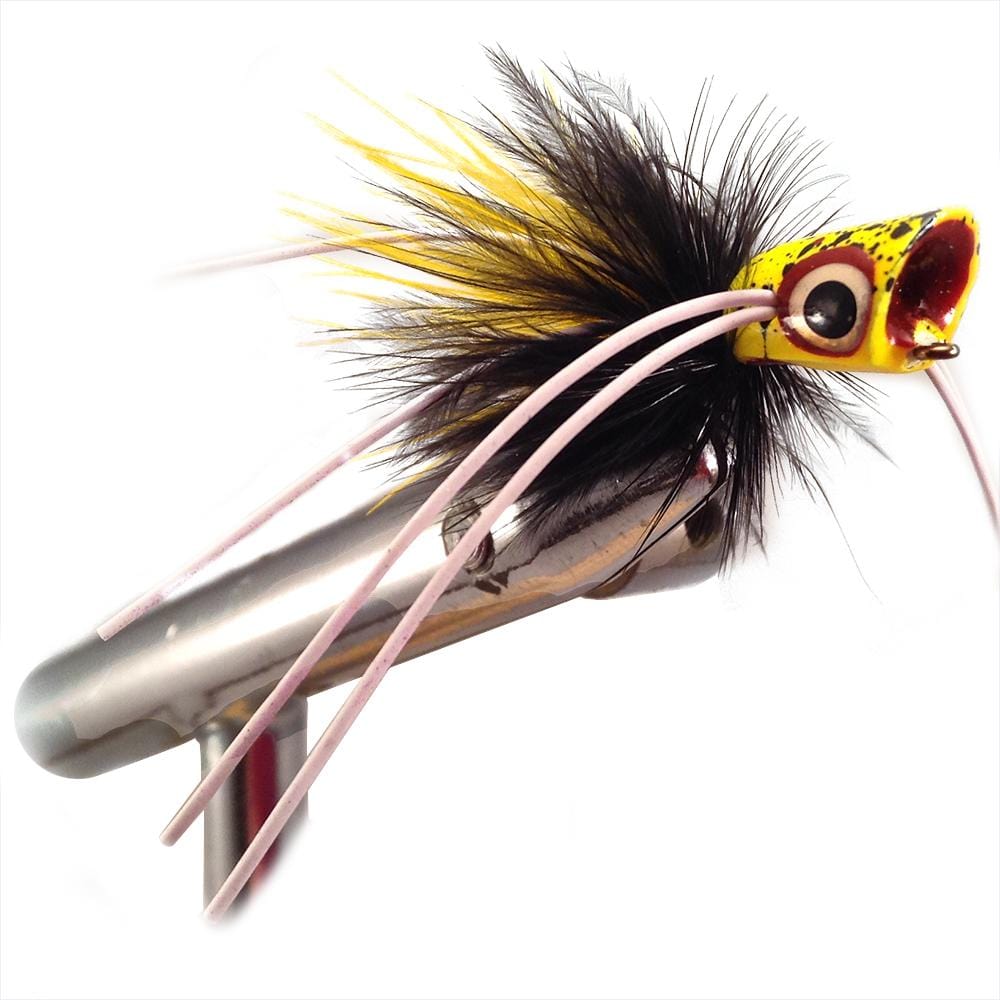 Wild Water Fly Fishing Black and Yellow Concave Face Mini Panfish Popper, Size 8 (Qty 4) | SendIt Sailing