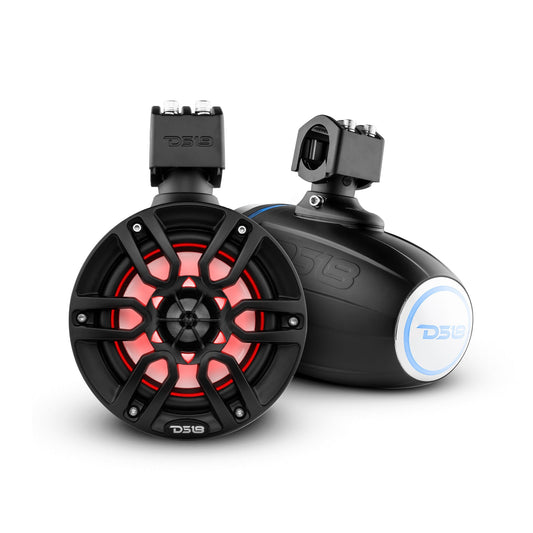 DS18 Best Marine Stereo Subwoofer Package 1 x 10” Subwoofer | 2 x 6.5” Speaker Tower | 2 x 6.5” Marine Speaker | 1 x 5 Ch Amplifier | 1 x MOFCKIT4 and 1 x LED-BTC