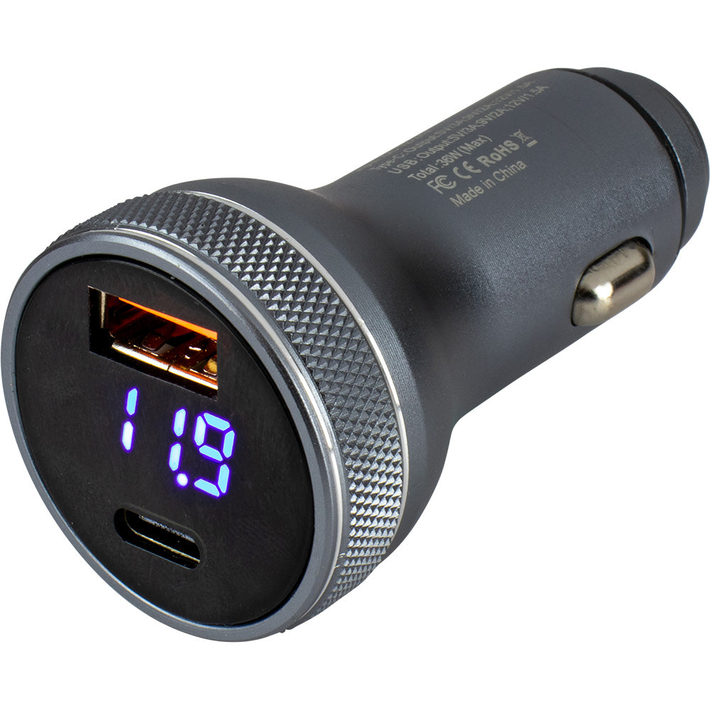 Sea-Dog Round USB & USB-C Power Plug with Voltmeter
