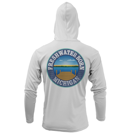 Michigan USA Freshwater Born Men's Long Sleeve UPF 50+ Dry-Fit Hoodie