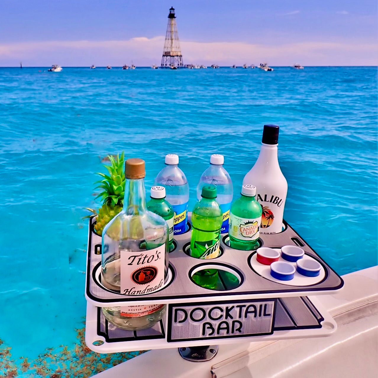 Docktail Boat Table Caddy with Adjustable Rod Holder Mount