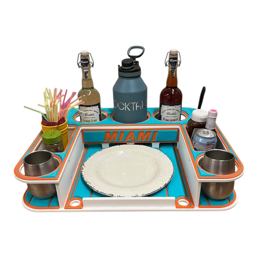 Docktail Butler Boat Table with Adjustable Rod Holder Mount