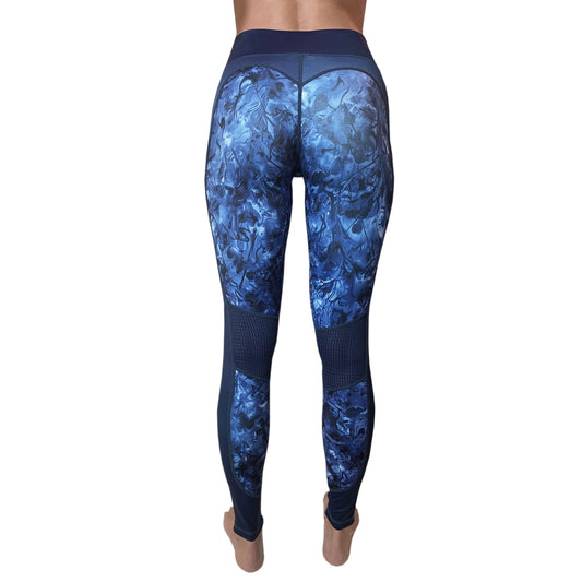Swim Leggings for Women UPF 50+| Marble - Royal Blue with Mesh