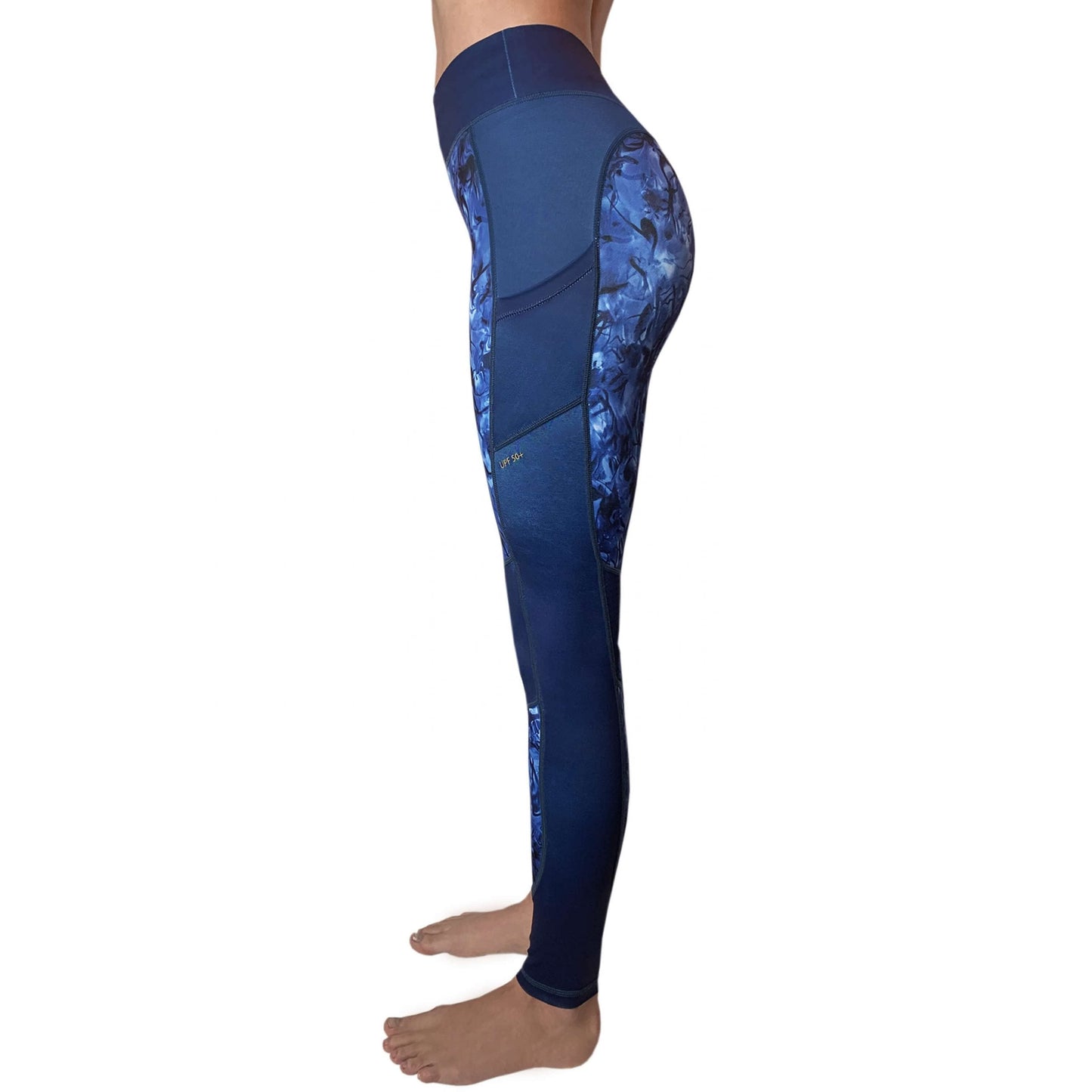 Swim Leggings for Women UPF 50+| Marble - Royal Blue with Mesh