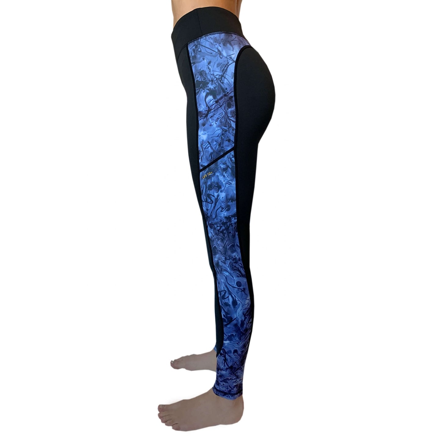 Swim Leggings for Women UPF 50+| Marble - Black with Mesh
