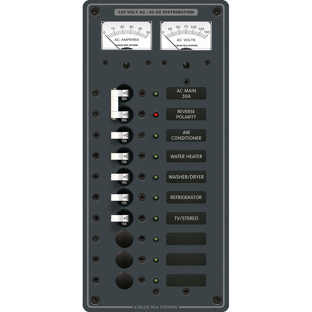 Blue Sea 8074 AC Main +8 Positions Toggle Circuit Breaker Panel - White Switches | SendIt Sailing