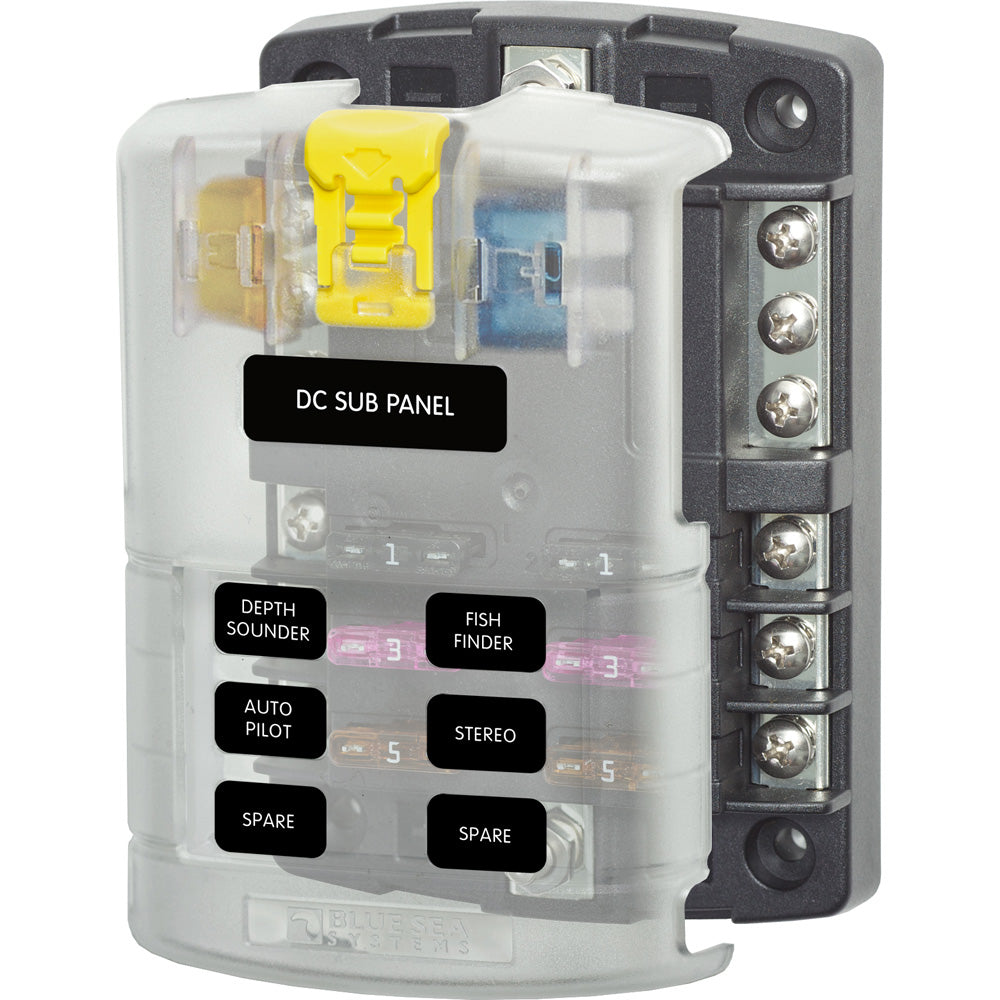 Blue Sea 5025 ST Blade Fuse Block with Cover - 6 Circuit with Negative Bus | SendIt Sailing