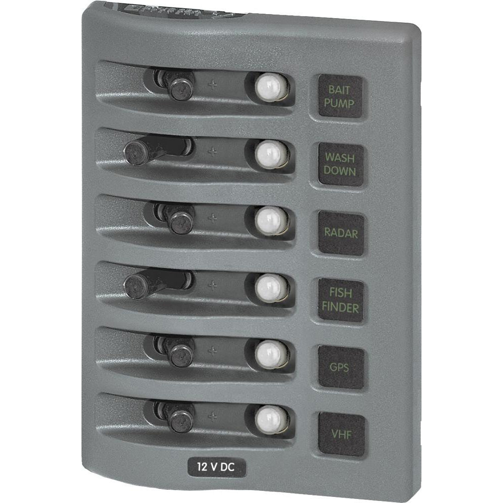 Blue Sea 4376 WeatherDeck Water Resistant Circuit Breaker Panel - 6 Position - Grey | SendIt Sailing