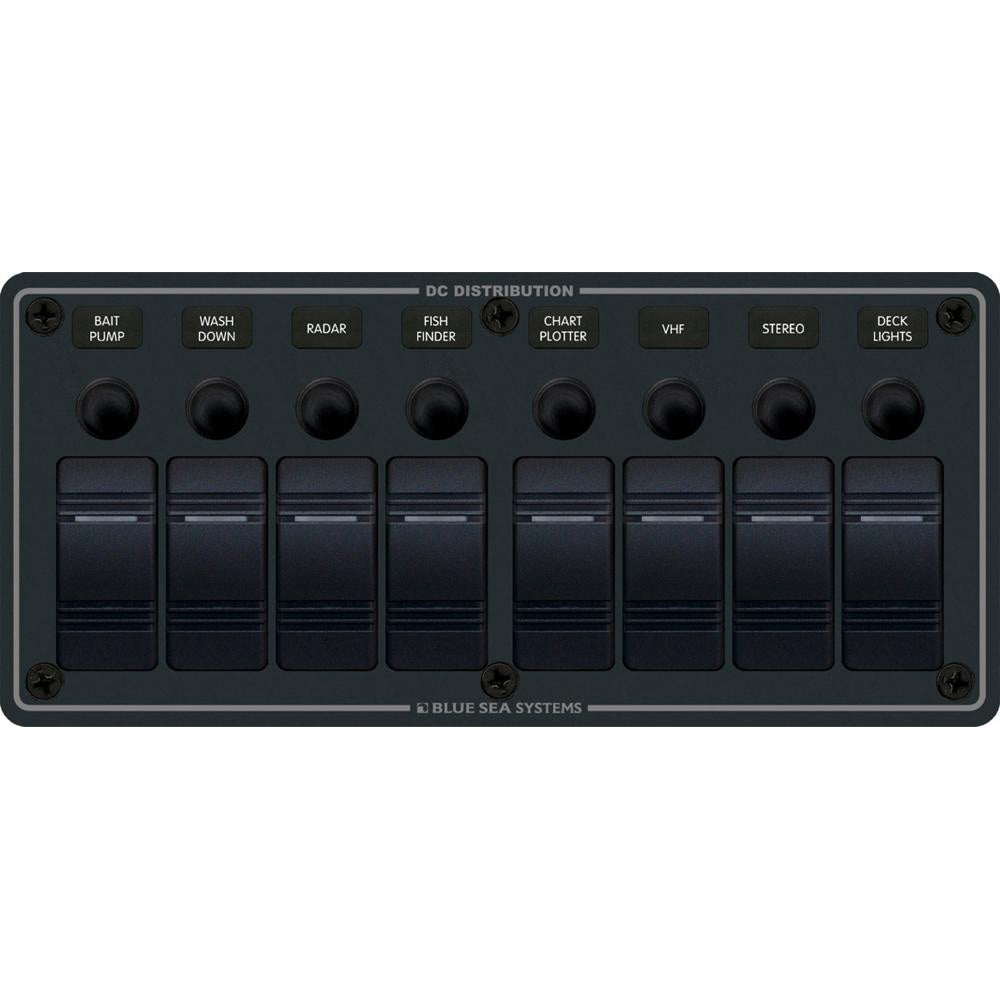 Blue Sea 8371 Water Resistant Panel - 8 Position - Black - Horizontal Mount | SendIt Sailing
