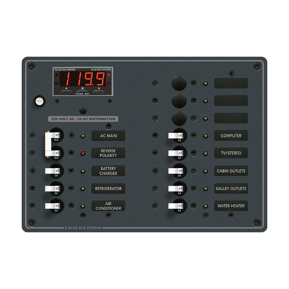 Blue Sea 8507 Breaker Panel - AC Main + 11 Position (European) - White | SendIt Sailing