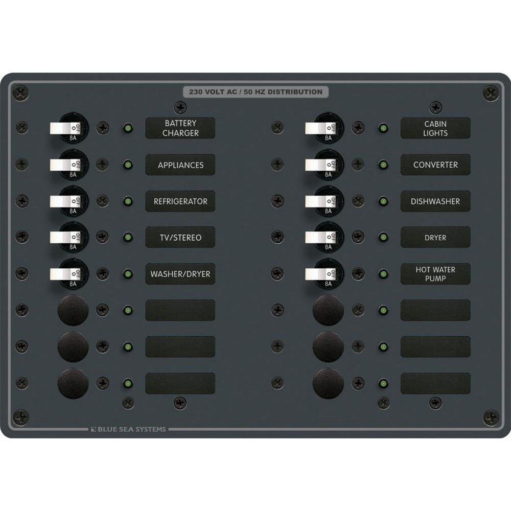 Blue Sea 8561 AC 16 Position 230v (European) Breaker Panel (White Switches) | SendIt Sailing