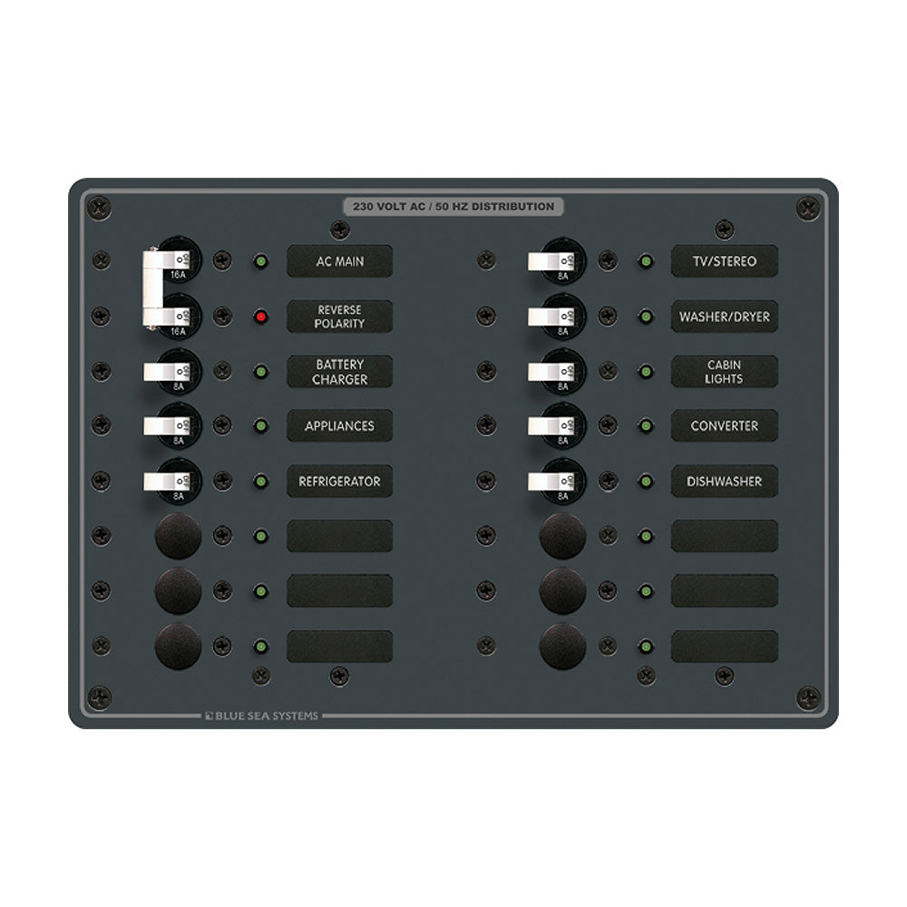 Blue Sea 8564 Breaker Panel - AC Main + 14 Positions (European) - White | SendIt Sailing