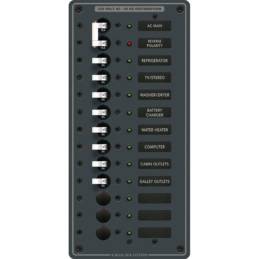 Blue Sea 8585 Breaker Panel - AC Main + 11 Positions (European) - White | SendIt Sailing