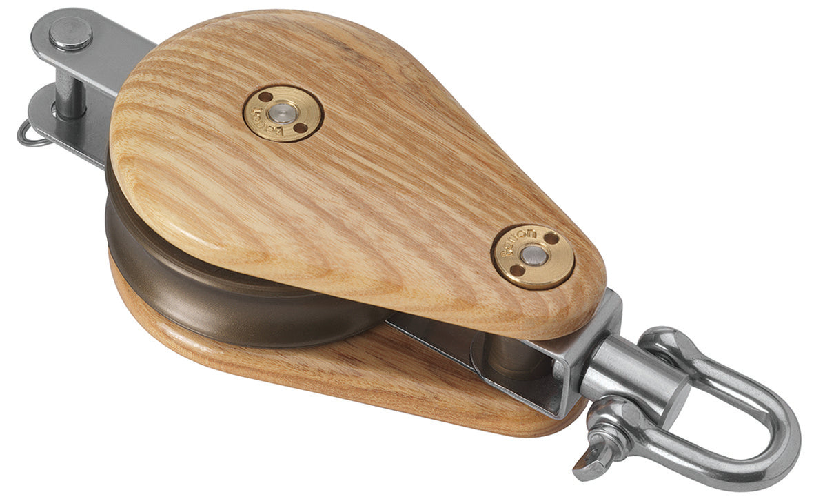 Barton 64mm wooden single block with swivel and becket