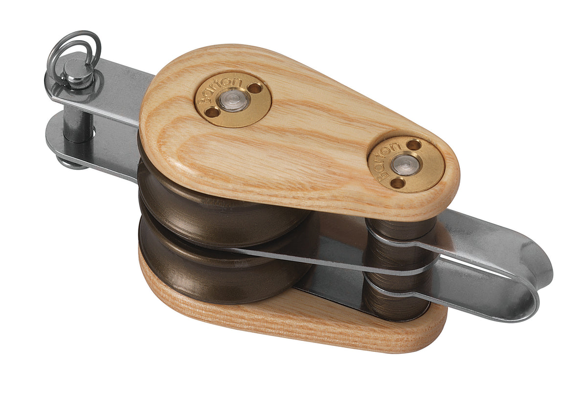 Barton 30mm wooden double block with fixed eye and becket