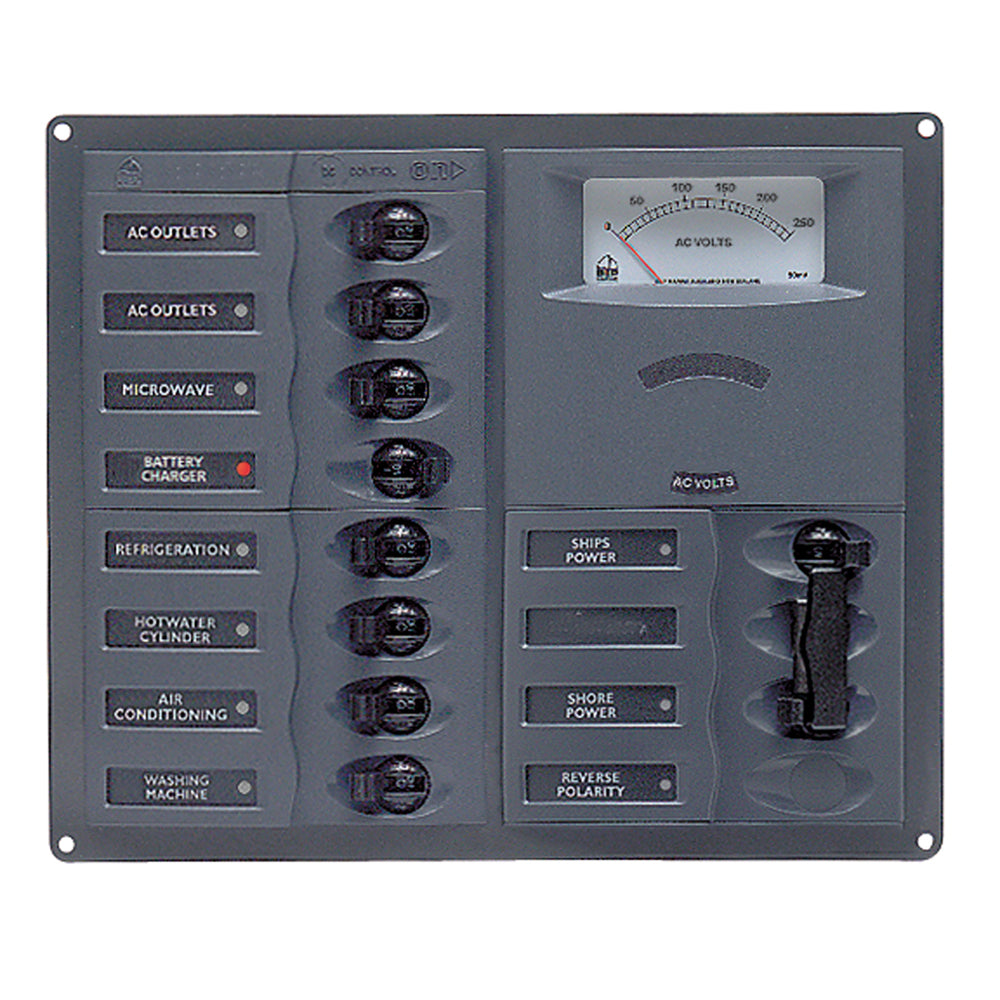 BEP AC Circuit Breaker Panel with Analog Meters, 8SP 2DP AC120V Stainless Steel Vertical | SendIt Sailing