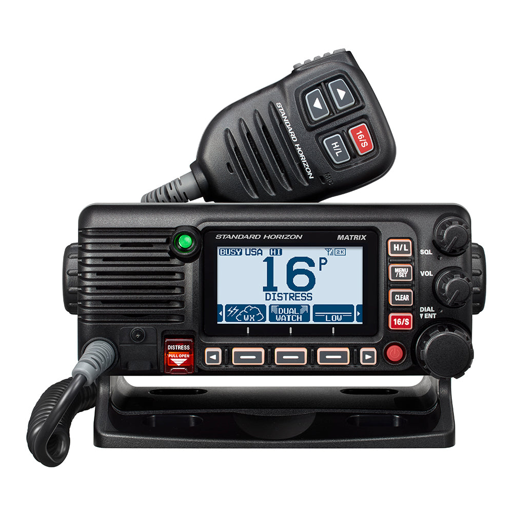 Standard Horizon GX2400B Matrix Black VHF with AIS, Integrated GPS, NMEA 2000 30W Hailer, and Speaker Mic | SendIt Sailing