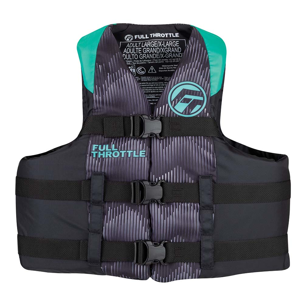 Full Throttle Adult Nylon Life Jacket - S/M - Aqua/Black | SendIt Sailing