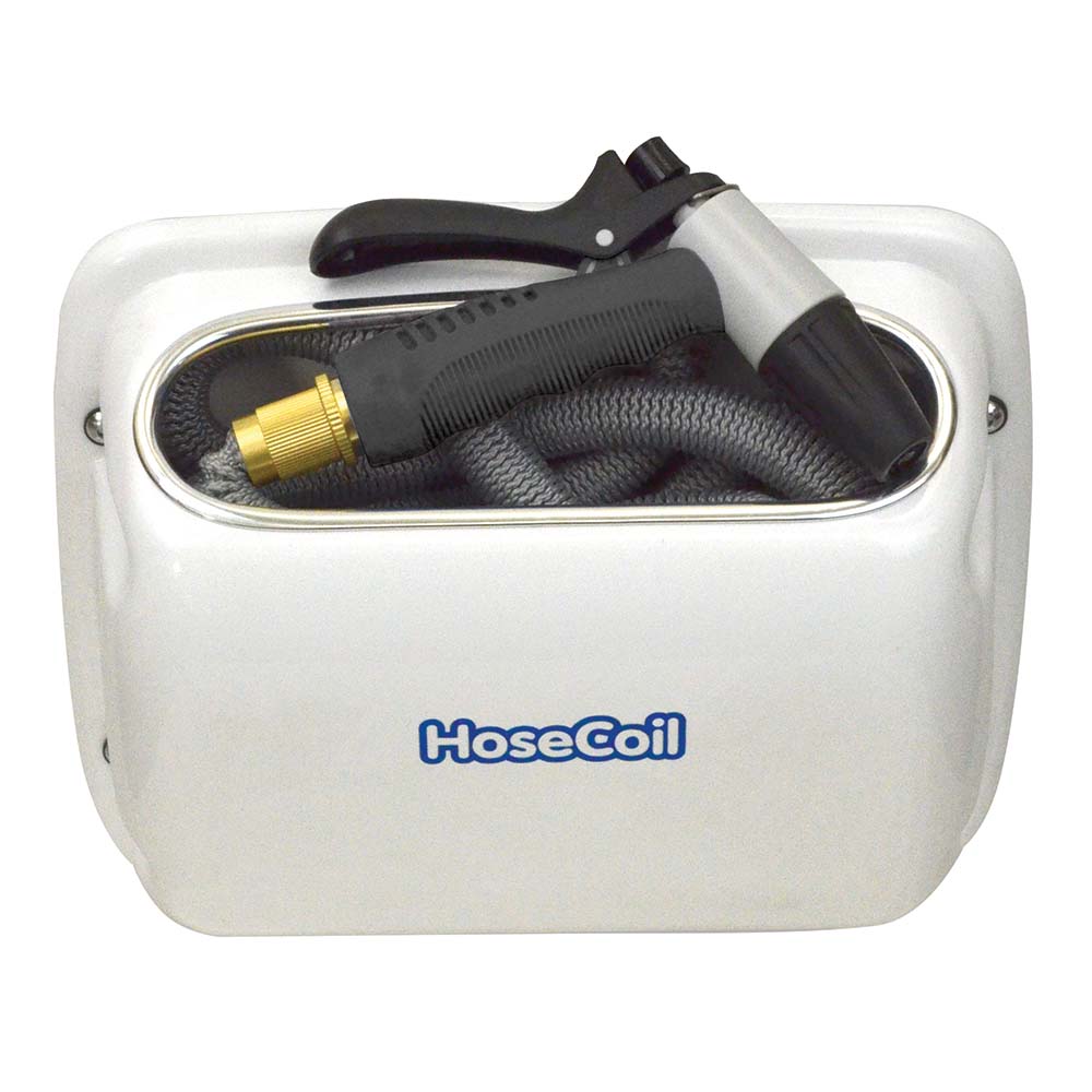 HoseCoil Side Mount Expandable Enclosure with 25′ Hose & Rubber Tip Nozzle | SendIt Sailing