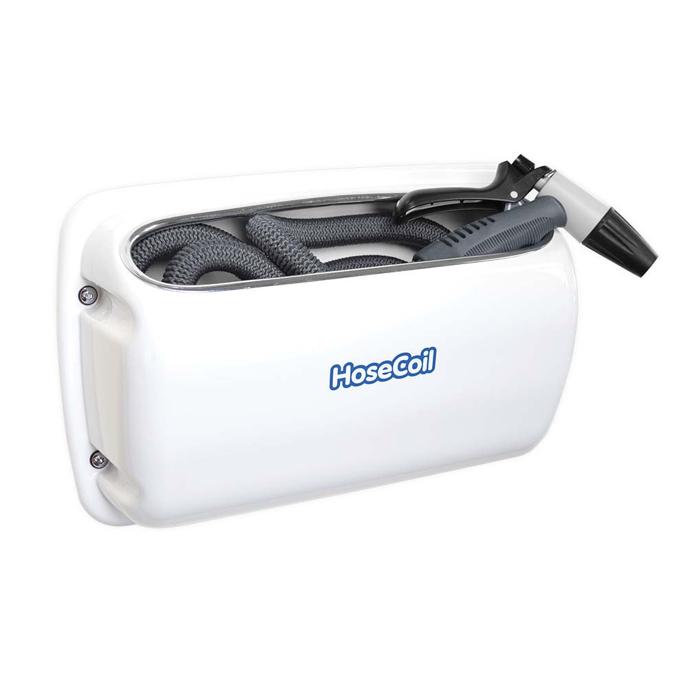 HoseCoil Side Mount Expandable Enclosure with 50′ Hose & Rubber Tip Nozzle | SendIt Sailing