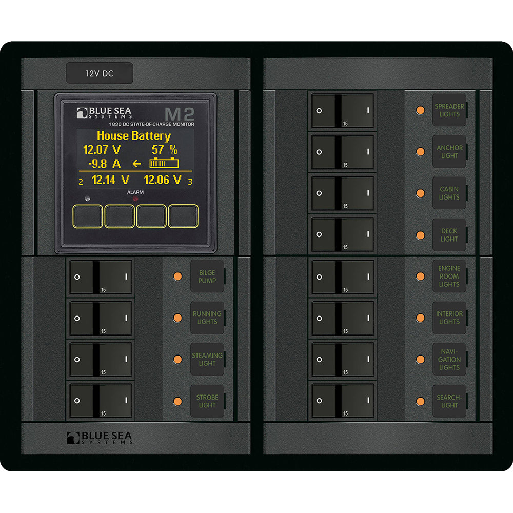 Blue Sea 1496 - 360 Panel - 12 Position 12V Flat Rocker M2 Multimeter with SOC | SendIt Sailing
