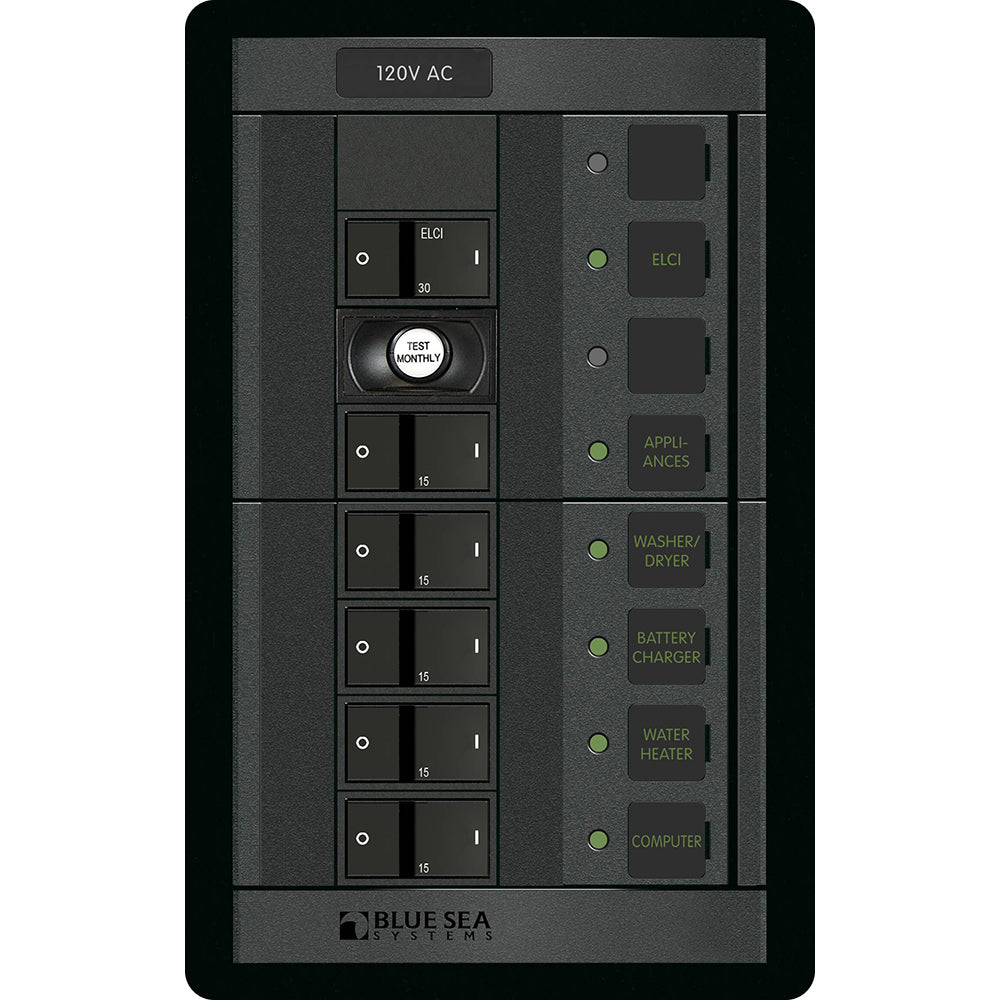 Blue Sea 1503 - 360 Panel - ELCI + 5 Position 120V AC Flat Rocker | SendIt Sailing