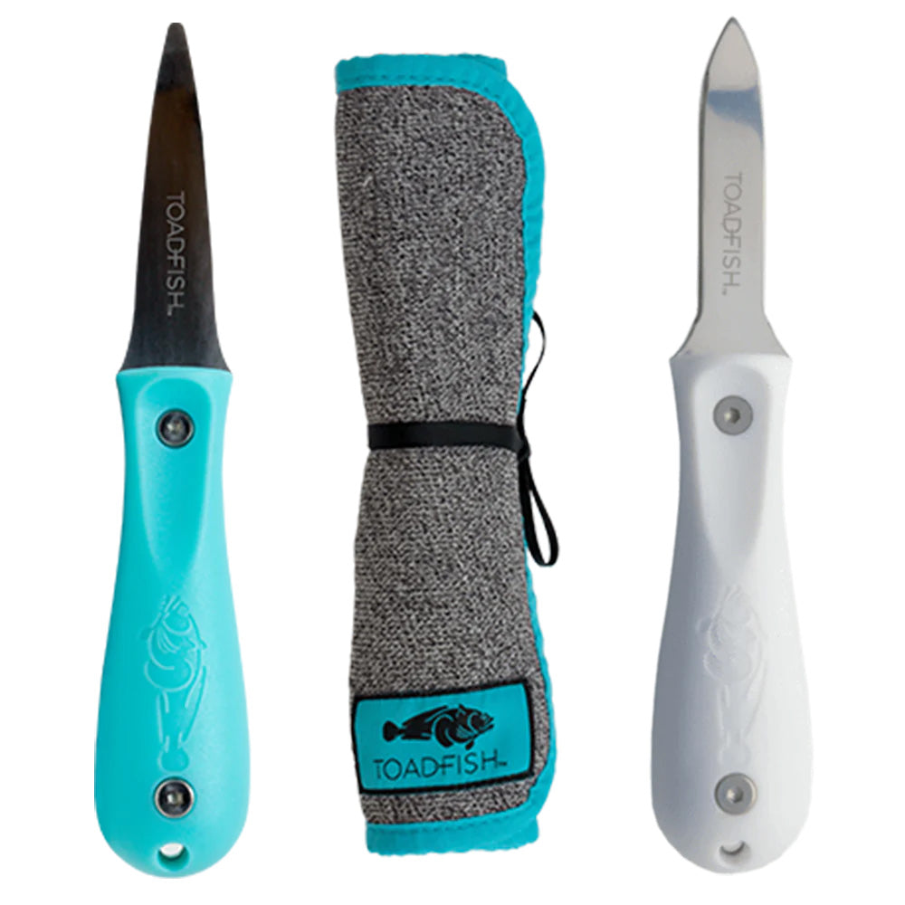 Toadfish Shuckers Bundle - Put Em Back Oyster Knife, Professional Oyster Knife and Cut-Proof Shucking Cloth | SendIt Sailing