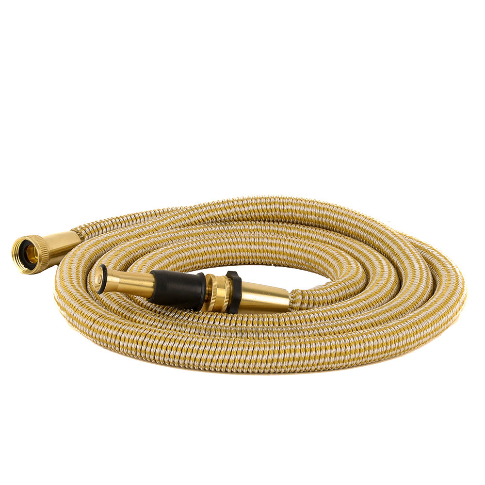 HoseCoil 25 Expandable PRO with Brass Twist Nozzle & Nylon Mesh Bag - Gold/White | SendIt Sailing