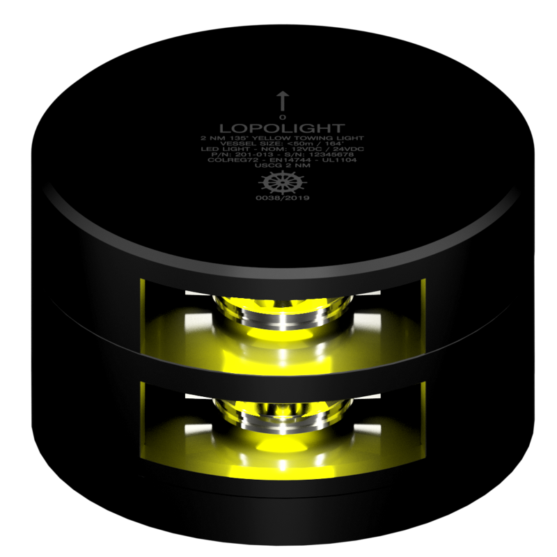 Lopolight 2nm Double 135 Degree Yellow Towing Light Black Horizontal Mount With 0.7m Cable | SendIt Sailing