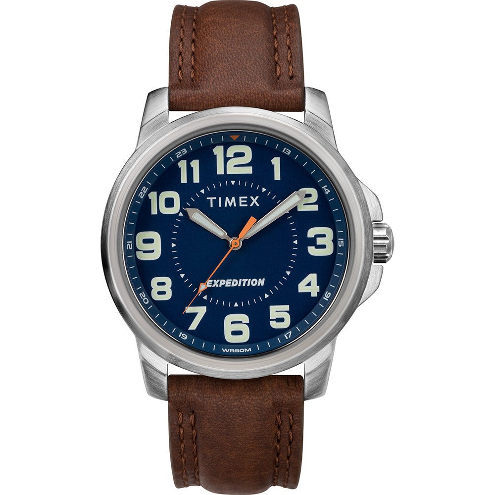 Timex Mens Expedition Metal Field Watch - Blue Dial/Brown Strap | SendIt Sailing
