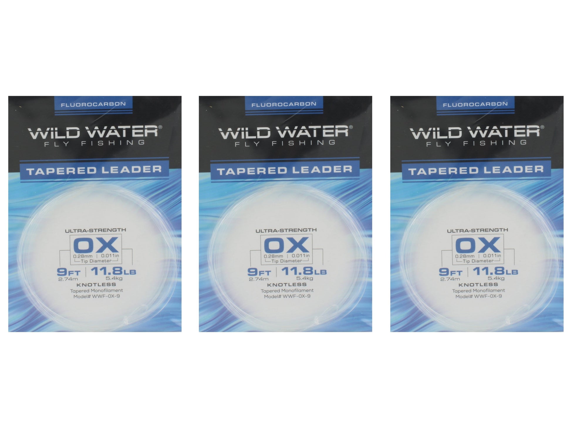 Wild Water Fly Fishing Fluorocarbon Leader 0X, 9ft (Qty 3) | SendIt Sailing