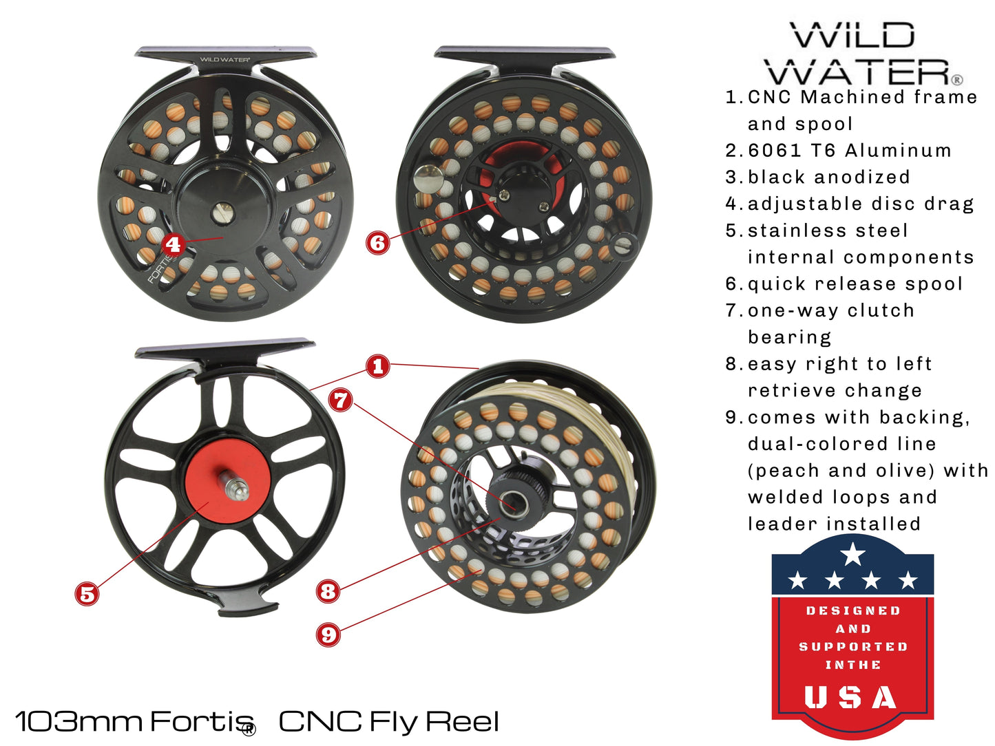 Wild Water FORTIS CNC Machined Aluminum 9/10 Weight Fly Fishing Reel | SendIt Sailing