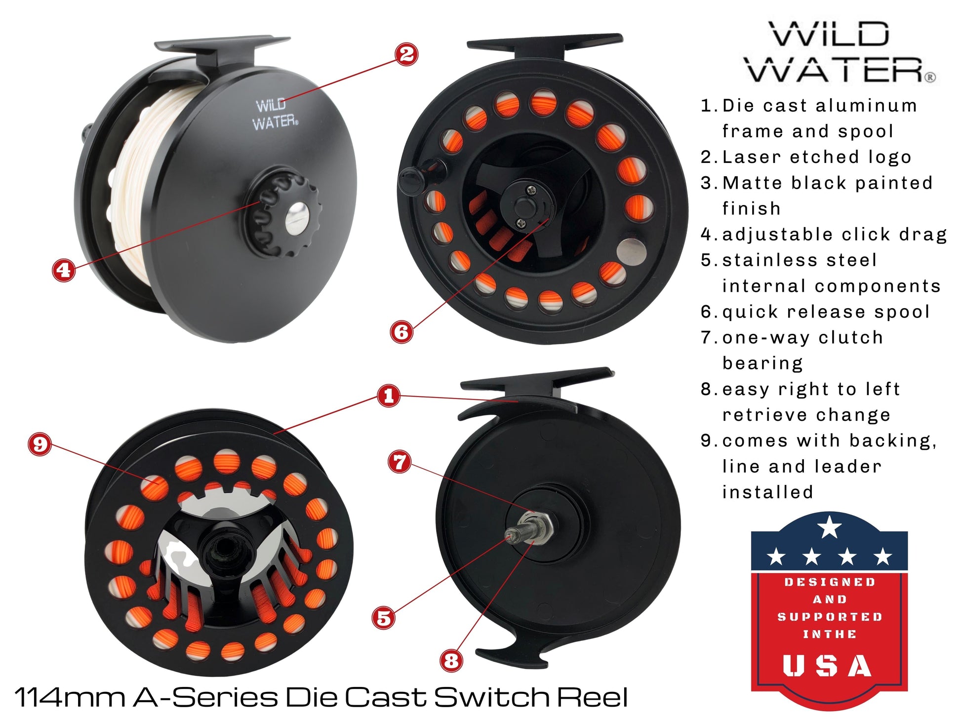 Wild Water Die Cast 114mm Fly Reel for Spey, Switch or Saltwater, 400 grain line | SendIt Sailing