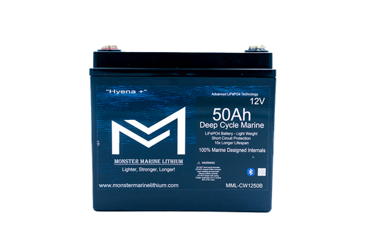 12v 50Ah Deep Cycle Lithium Marine Battery "Hyena" - Bluetooth - MML-CW1250B
