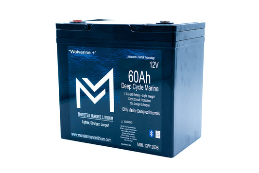 12v 60Ah Deep Cycle Lithium Marine Battery "Wolverine" - Bluetooth - MML-1260B