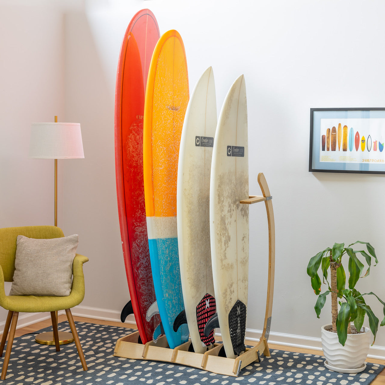 Big Sur Surfboard Storage Wood Stand | Holds 4 Surfboards