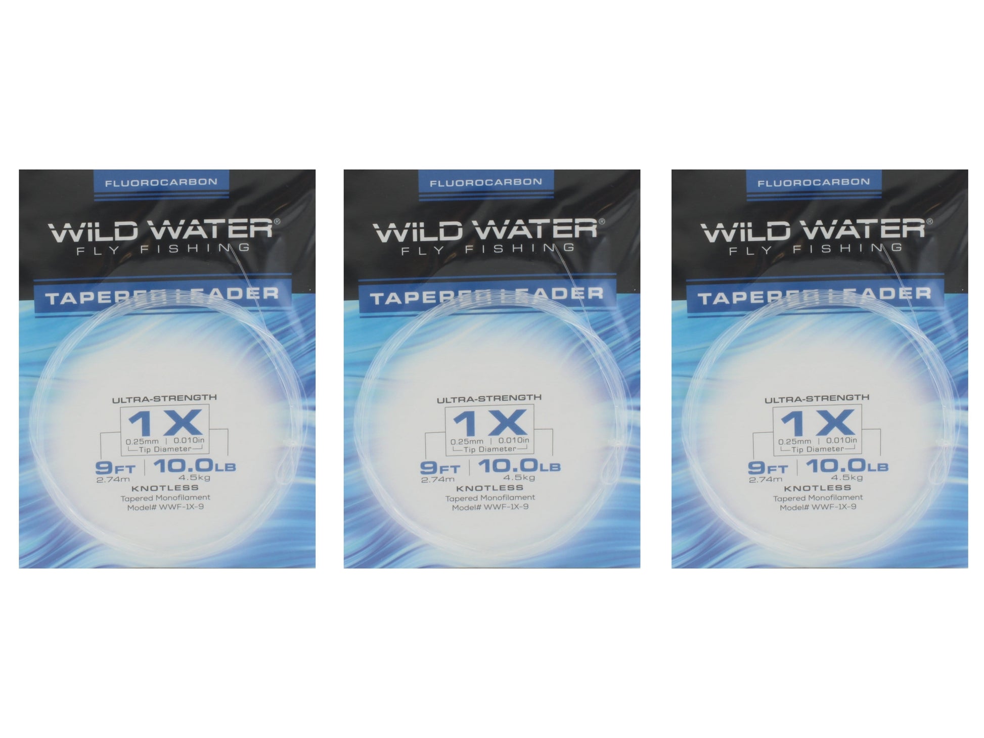 Wild Water Fly Fishing Fluorocarbon Leader 1X, 9ft (Qty 3) | SendIt Sailing