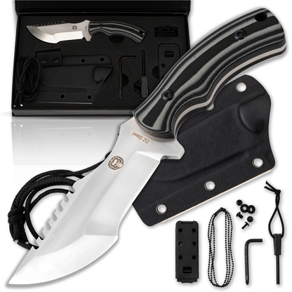 The Baby Tracker D2 Steel Bushcraft Survival Neck Knife Gift Set (Black and Gray)