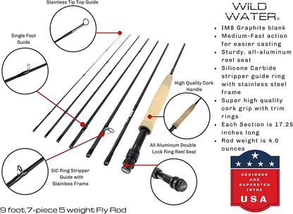 Wild Water Standard Fly Fishing Kit, 9 ft 5 wt 7 Piece Rod | SendIt Sailing